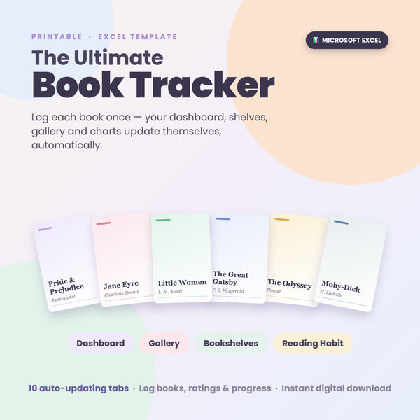 Ultimate Book Tracker reading spreadsheet with dashboard